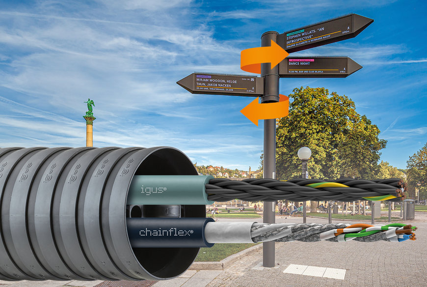Smart City: un sistema de señales urbanas digitales confía en los cables flexibles y las cadenas portacables de igus